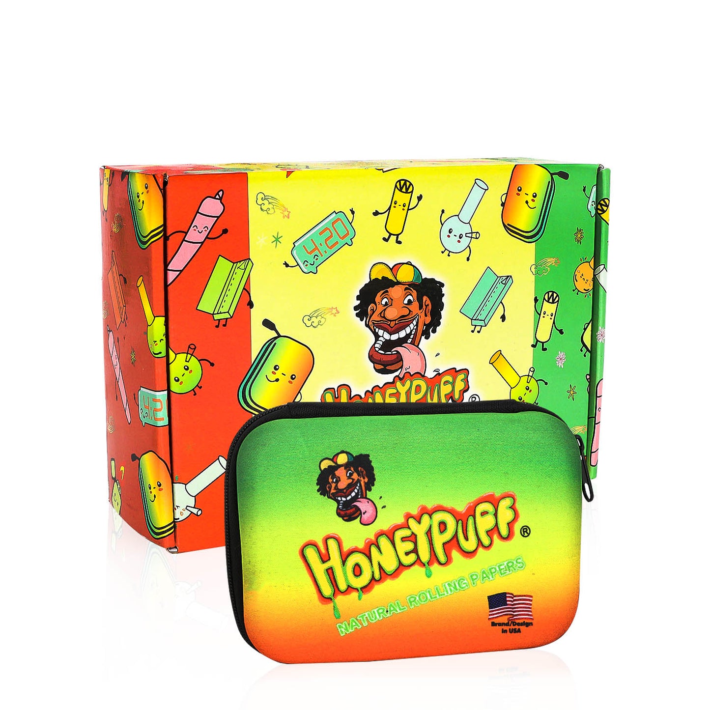HONEYPUFF Smell Proof Bag, Rasta Style Cigarette Stash Box, 155 x 112 mm Portable Pouch Tobacco Bag