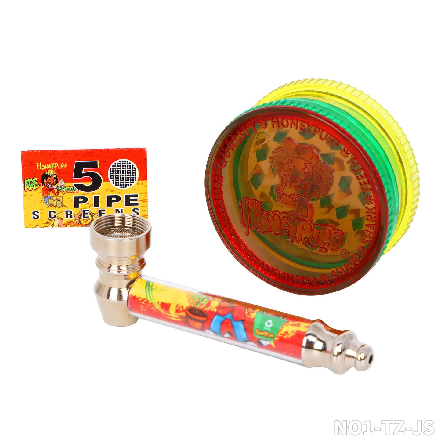 Honeypuff smoking kit with 60mm 3 parts plastic griner+metal pipe