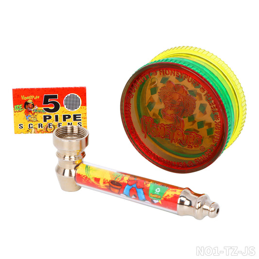 Honeypuff smoking kit with 60mm 3 parts plastic griner+metal pipe