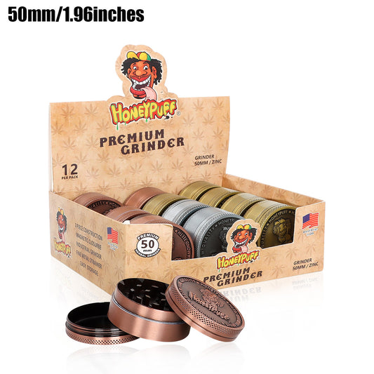 HONEYPUFF 50MM Alloy Herb Grinder 3 Layers Zinc Alloy Metal Dry Herb Tobacco Weed Grinder Crusher, kief catcher