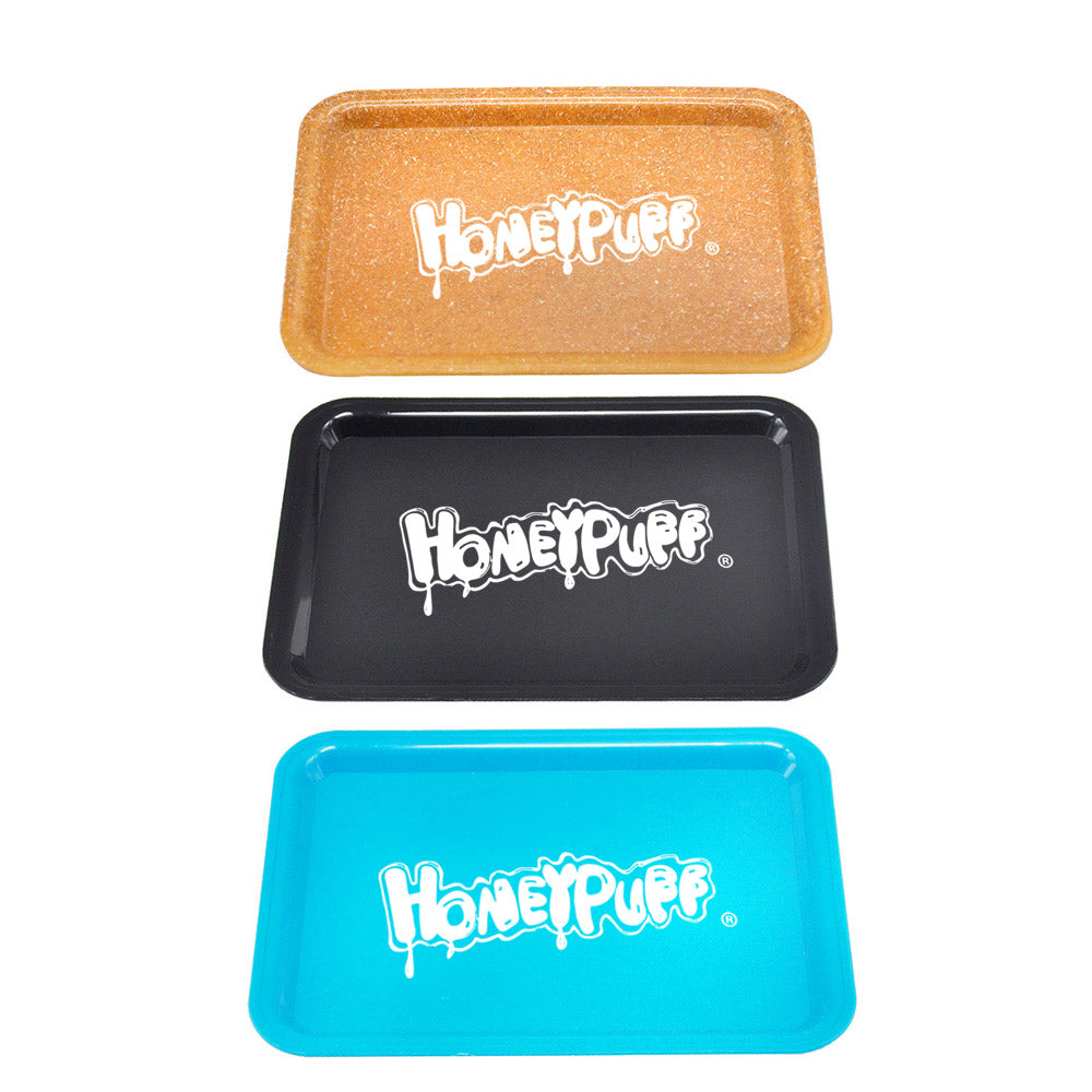 HONEYPUFF Cigarette tray Set, 3-piece cigarette accessory set, plastic plate, tin box, zinc alloy metal smoke grinder