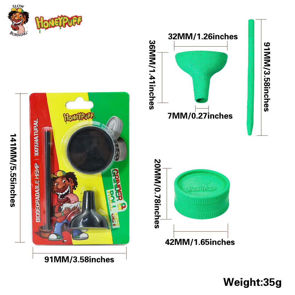 HONEYPUFF Mixed Color Series Biodegradable Cigarette Grinder, Funnel, Cigarette Pressing Rod Three in One Set
