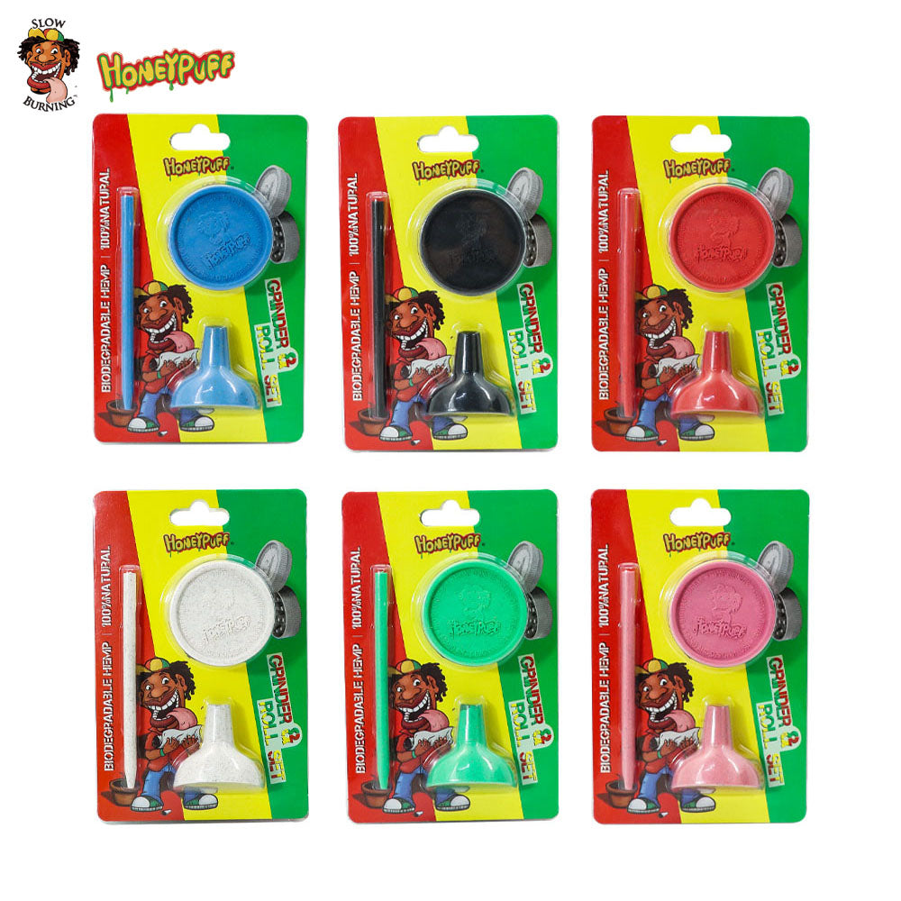 HONEYPUFF Mixed Color Series Biodegradable Cigarette Grinder, Funnel, Cigarette Pressing Rod Three in One Set