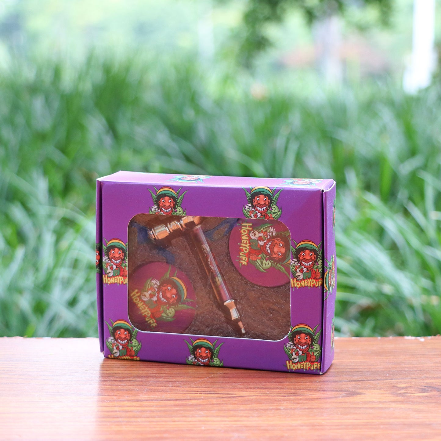 HONEYPUFF Purple Package Tobacco Pipe Kit, Glass Smoking Pipe With Metal Blow & 4 Lay Tobacco Grinder