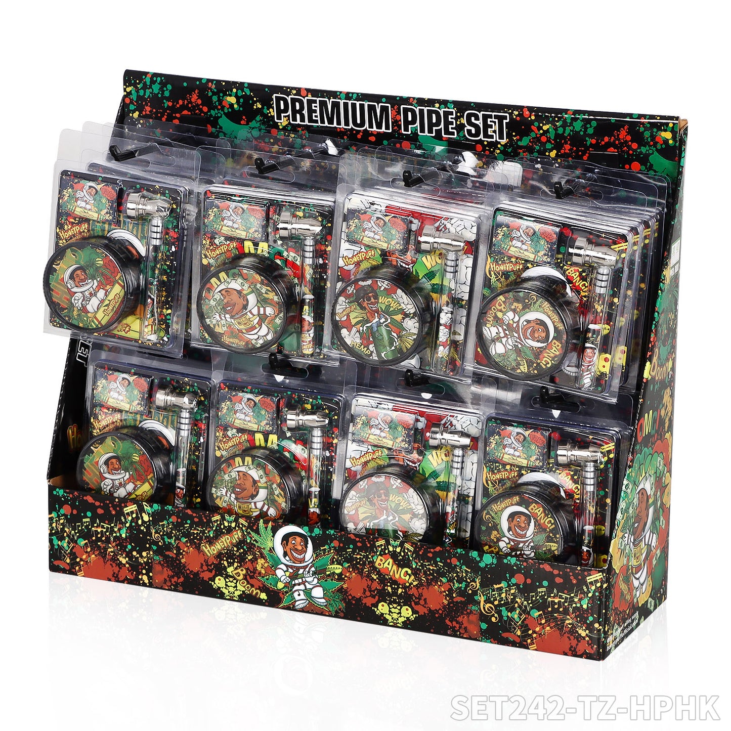 HONEYPUFF 60mm 3-layer plastic cigarette grinder+pipe+filter 12 pieces/display box