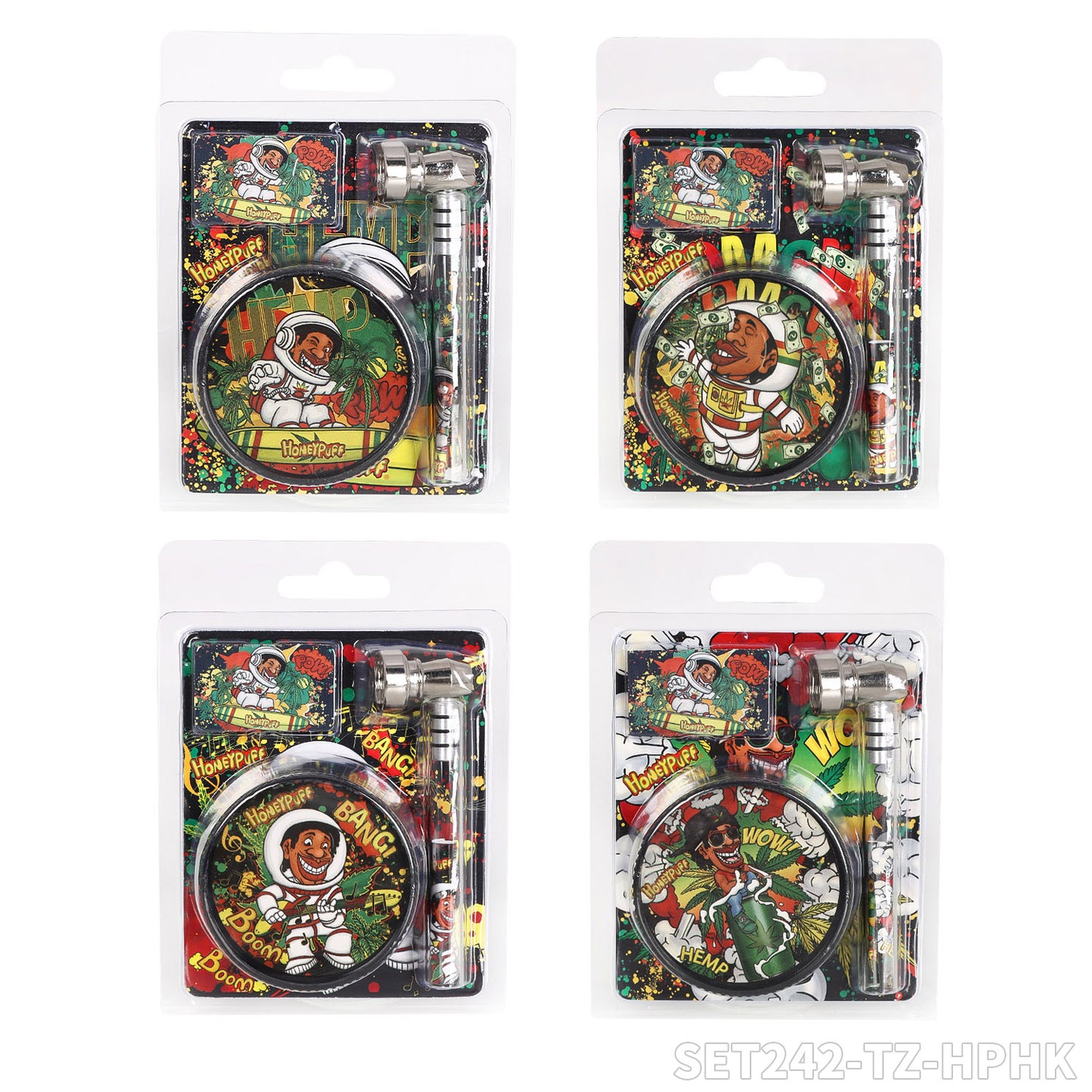 HONEYPUFF 60mm 3-layer plastic cigarette grinder+pipe+filter 12 pieces/display box
