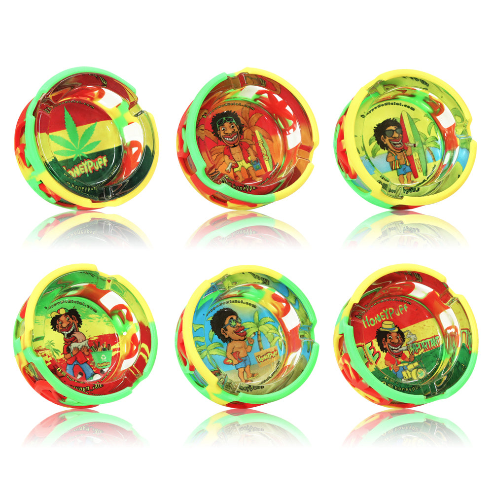 HONEYPUFF Round 85mm with Silicone Protective Cover Color Jamaica Style Hot Selling Ashtray