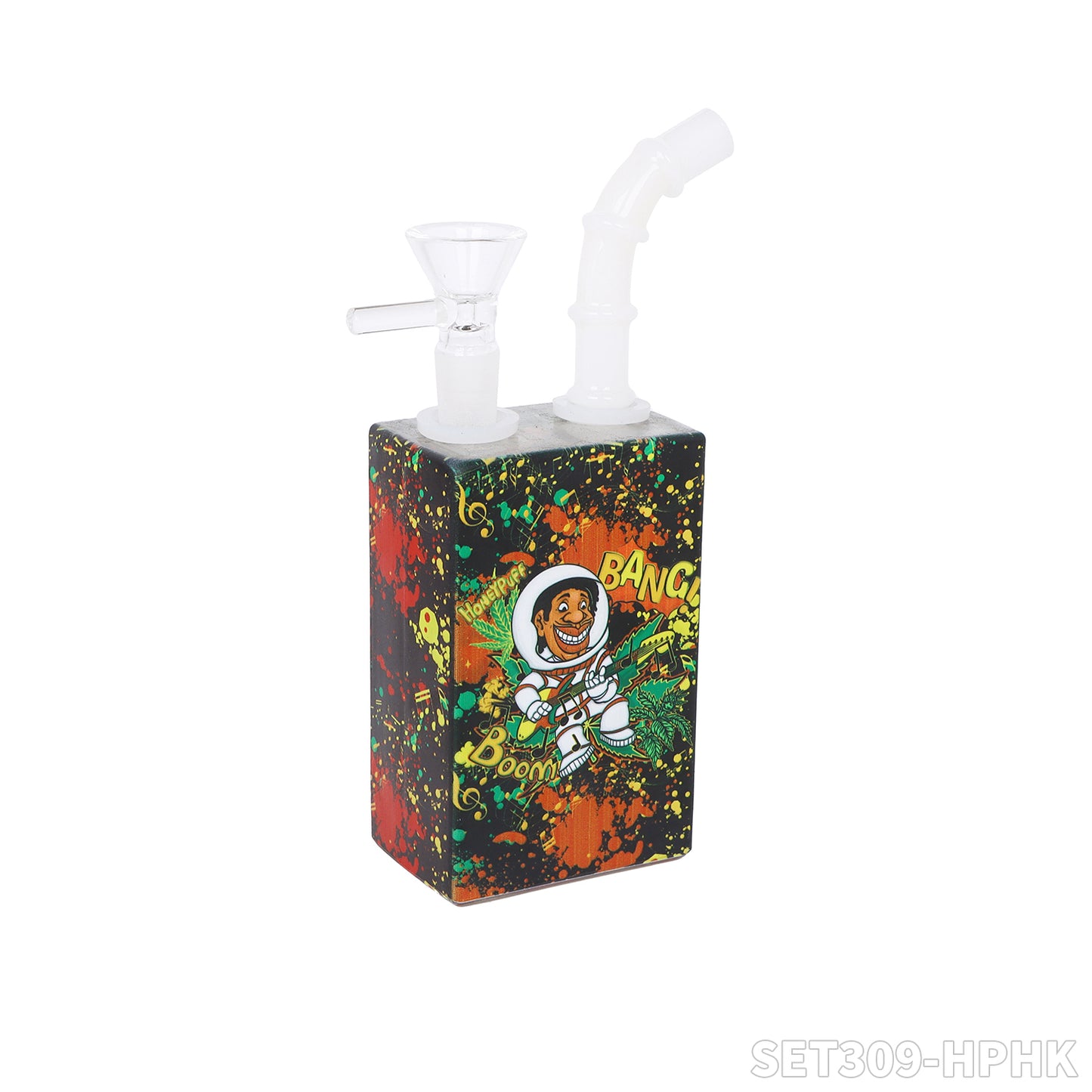 Honeypuff smoking kit  with tin rolling tray +lglass storage jar+zinc alloy grinder+joint holder+glass water bong+glass ashtray