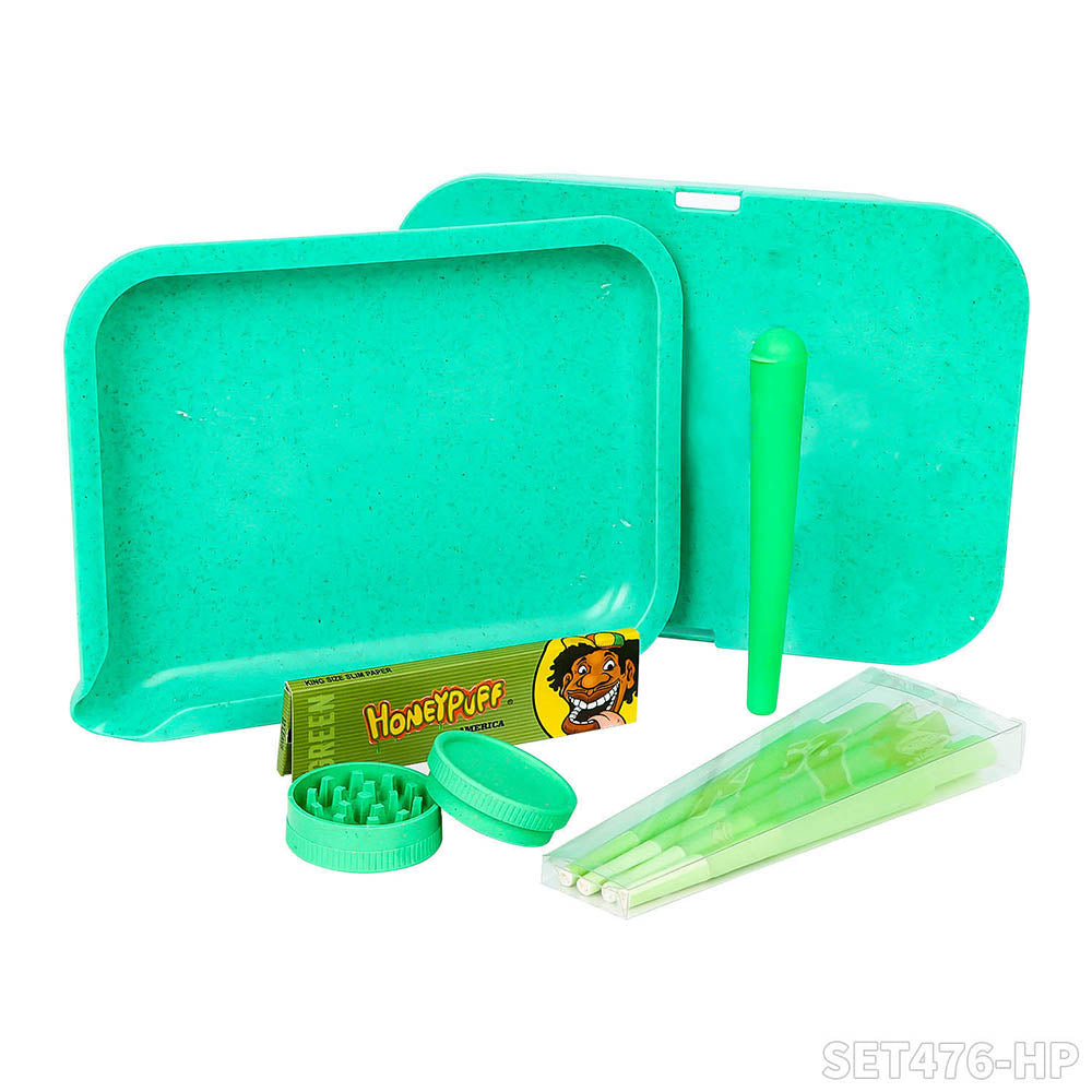 Honeypuff smoking kit  with biodegradable rolling tray+1 pack pre-rolled cone+1 pack rolling paper+1 pcs joint holder+biodegradable grinder