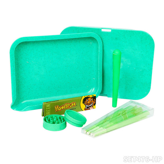Honeypuff smoking kit  with biodegradable rolling tray+1 pack pre-rolled cone+1 pack rolling paper+1 pcs joint holder+biodegradable grinder