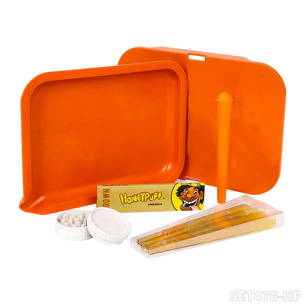 Honeypuff smoking kit  with biodegradable rolling tray+1 pack pre-rolled cone+1 pack rolling paper+1 pcs joint holder+biodegradable grinder