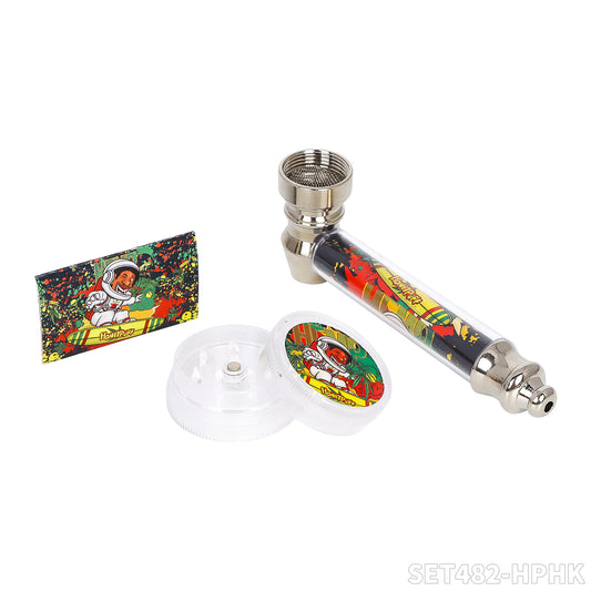 Honeypuff various designs smoking pipe kit with 30mm 2 parts plastic griner+metal pipe+screen
