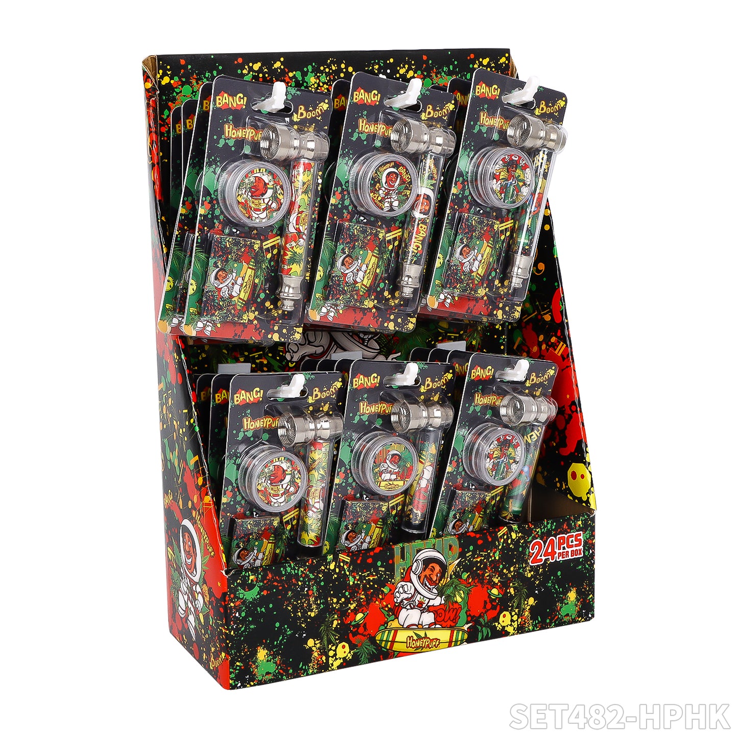 Honeypuff various designs smoking pipe kit with 30mm 2 parts plastic griner+metal pipe+screen