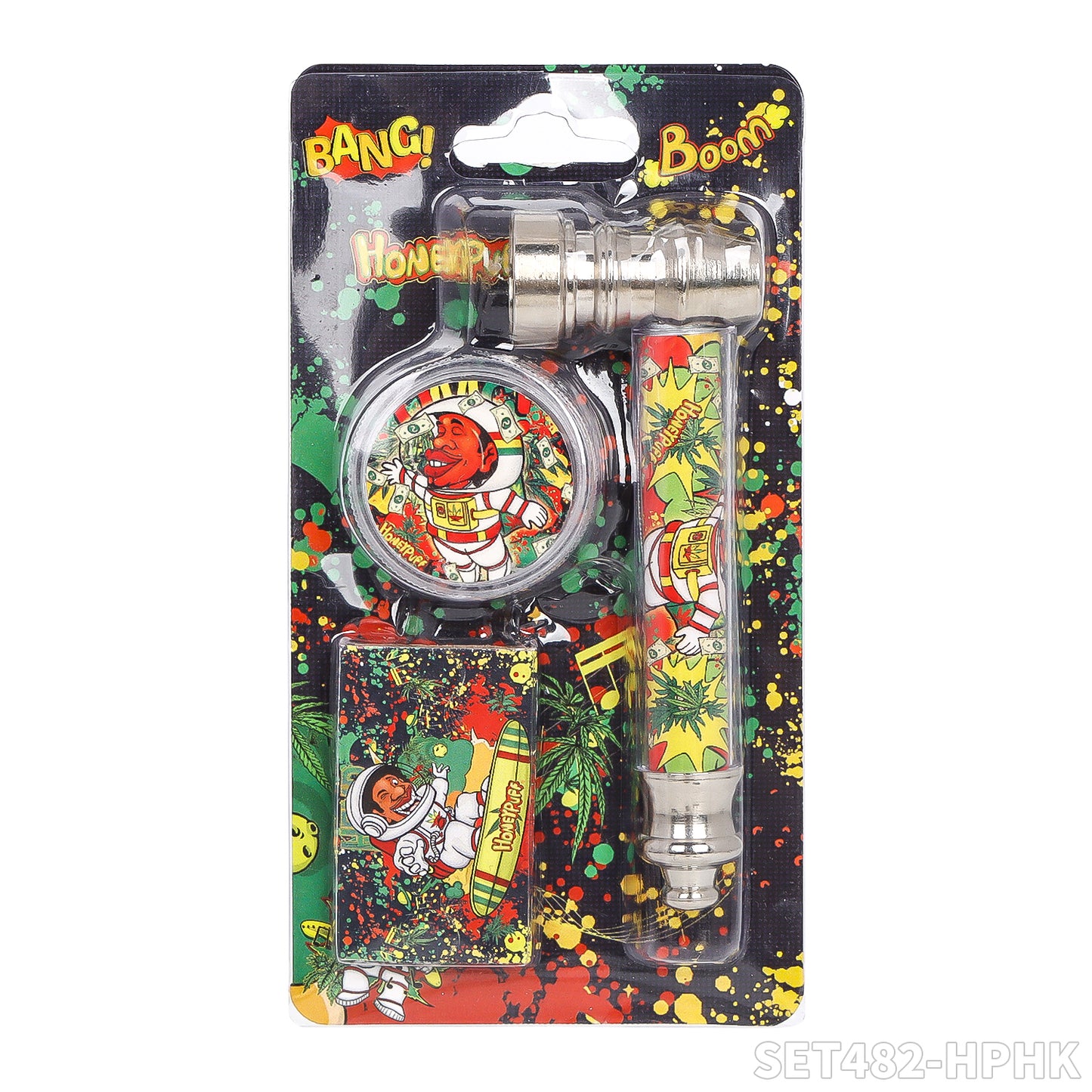 Honeypuff various designs smoking pipe kit with 30mm 2 parts plastic griner+metal pipe+screen