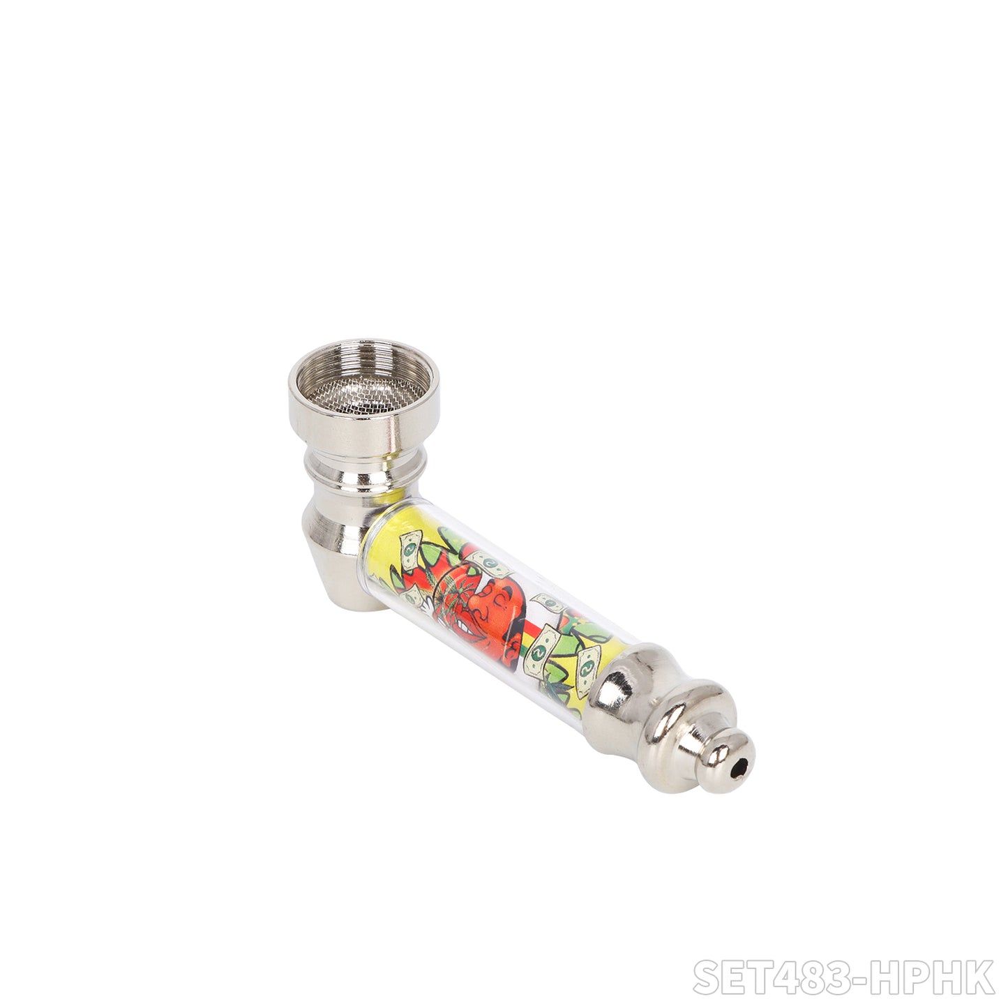 Honeypuff various designs smoking pipe kit with 30mm 2 parts plastic griner+short metal pipe+screen