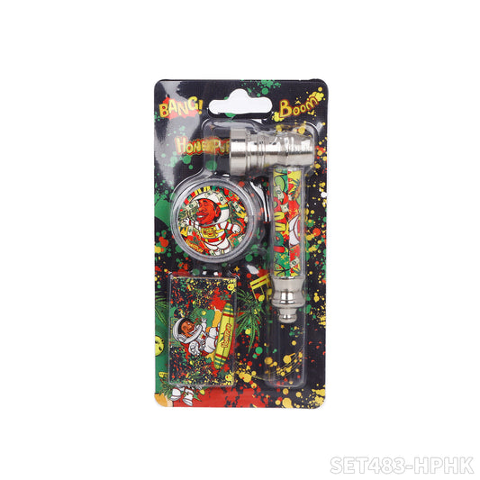 Honeypuff various designs smoking pipe kit with 30mm 2 parts plastic griner+short metal pipe+screen