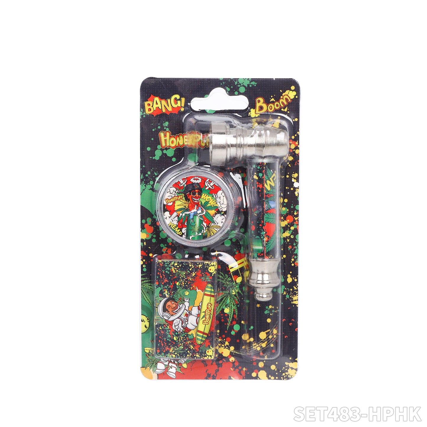 Honeypuff various designs smoking pipe kit with 30mm 2 parts plastic griner+short metal pipe+screen