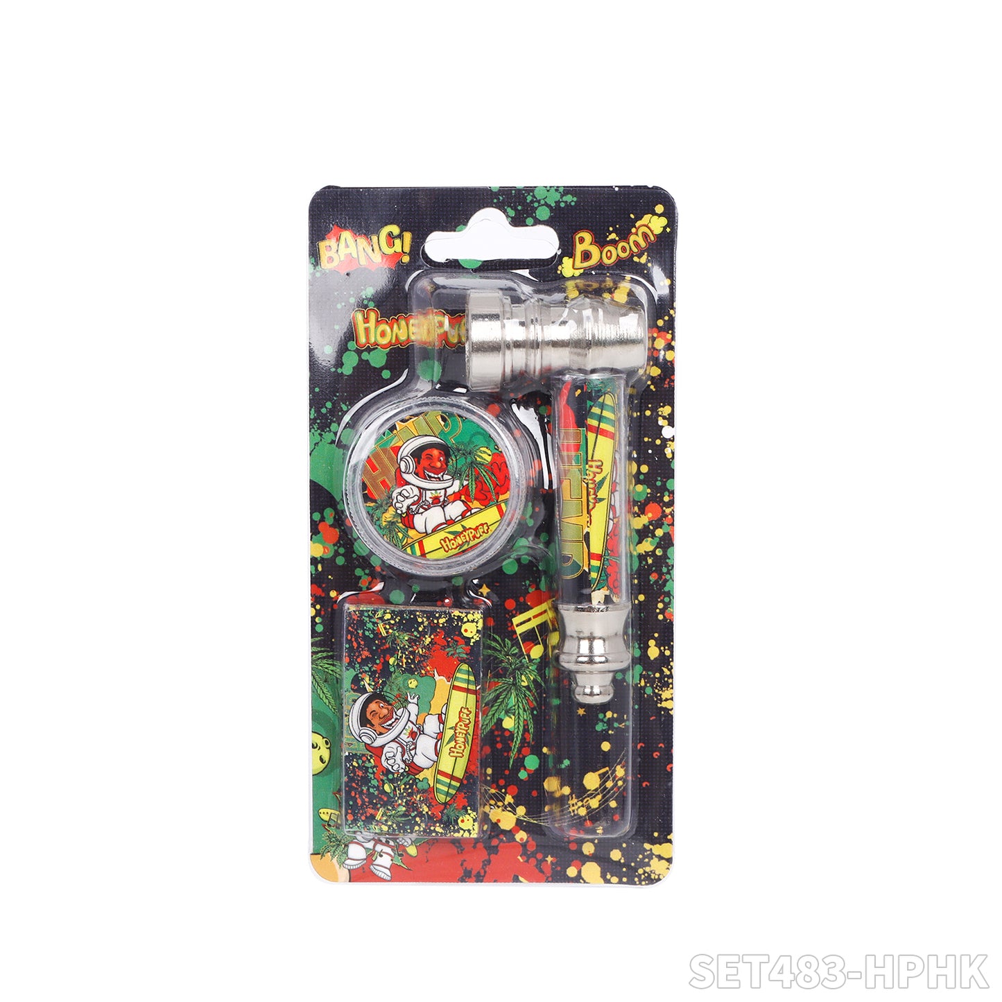 Honeypuff various designs smoking pipe kit with 30mm 2 parts plastic griner+short metal pipe+screen
