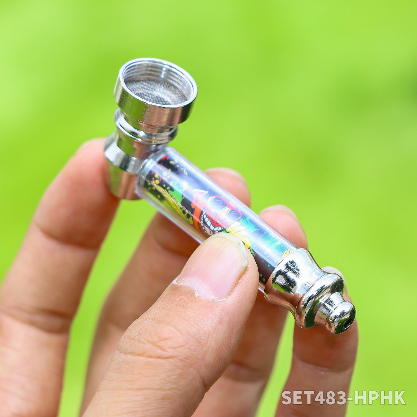 Honeypuff various designs smoking pipe kit with 30mm 2 parts plastic griner+short metal pipe+screen