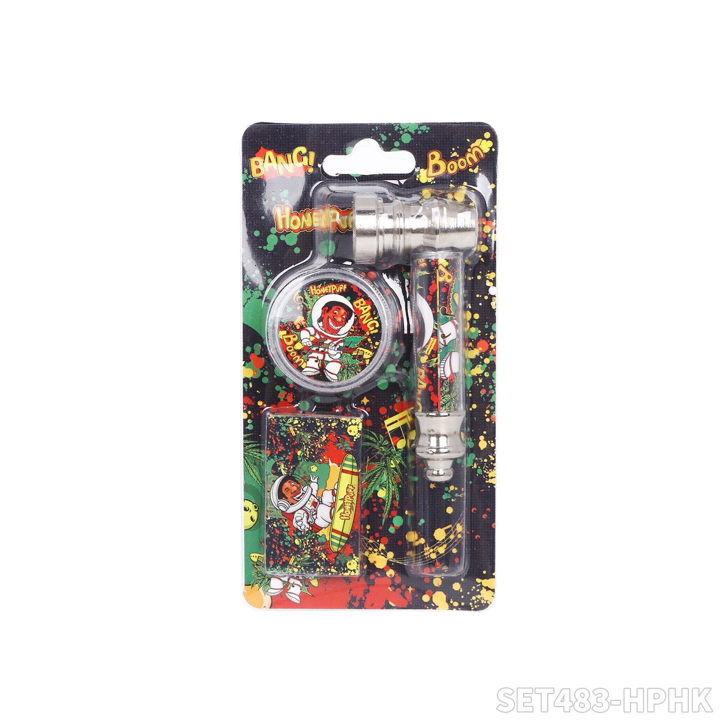 Honeypuff various designs smoking pipe kit with 30mm 2 parts plastic griner+short metal pipe+screen