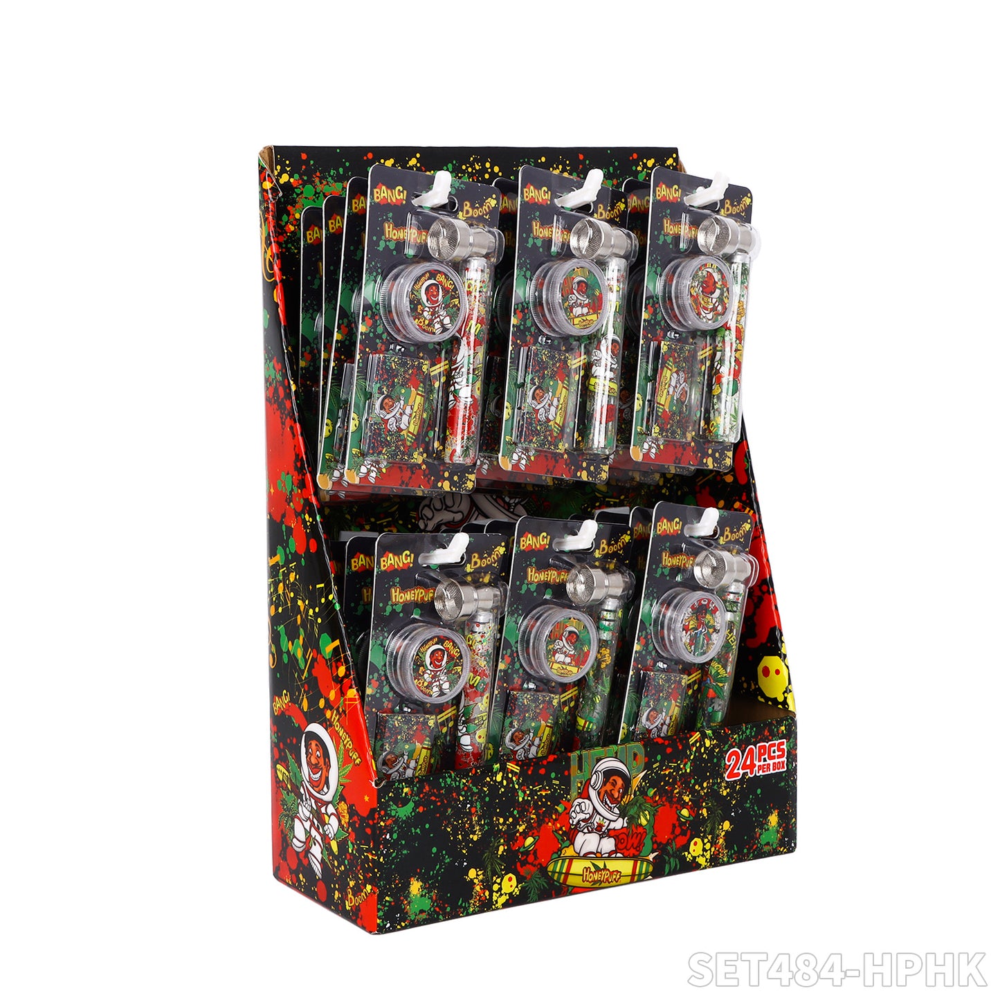 Honeypuff various designs smoking pipe kit with 30mm 2 parts plastic griner+metal pipe+screen