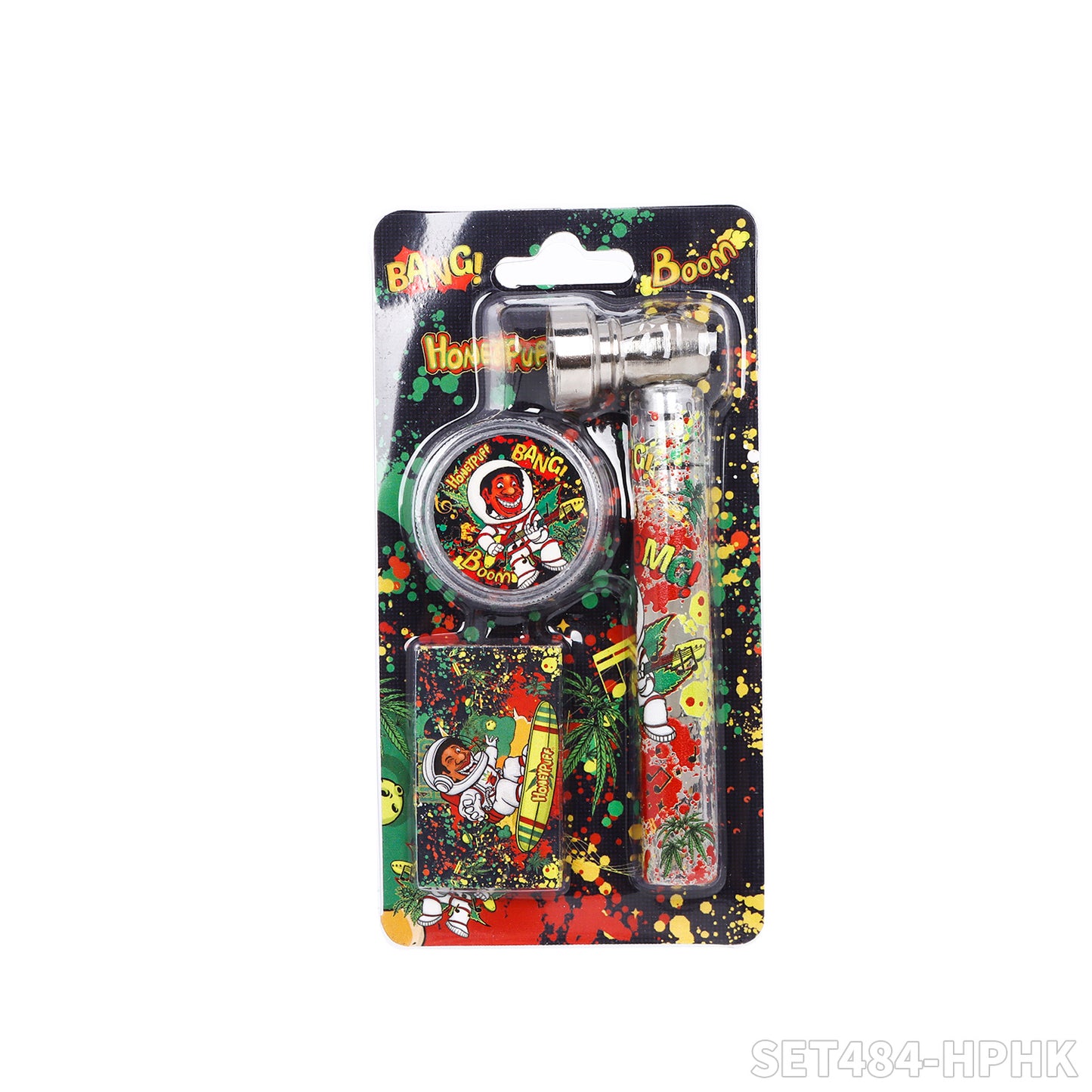 Honeypuff various designs smoking pipe kit with 30mm 2 parts plastic griner+metal pipe+screen