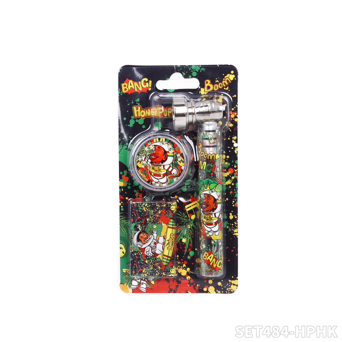 Honeypuff various designs smoking pipe kit with 30mm 2 parts plastic griner+metal pipe+screen