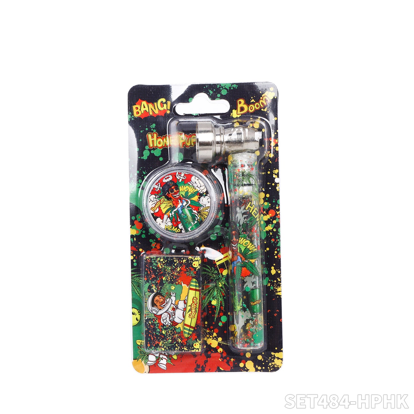 Honeypuff various designs smoking pipe kit with 30mm 2 parts plastic griner+metal pipe+screen