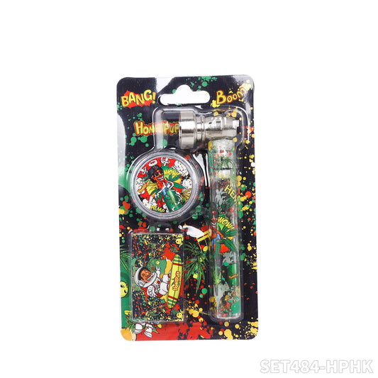 Honeypuff various designs smoking pipe kit with 30mm 2 parts plastic griner+metal pipe+screen