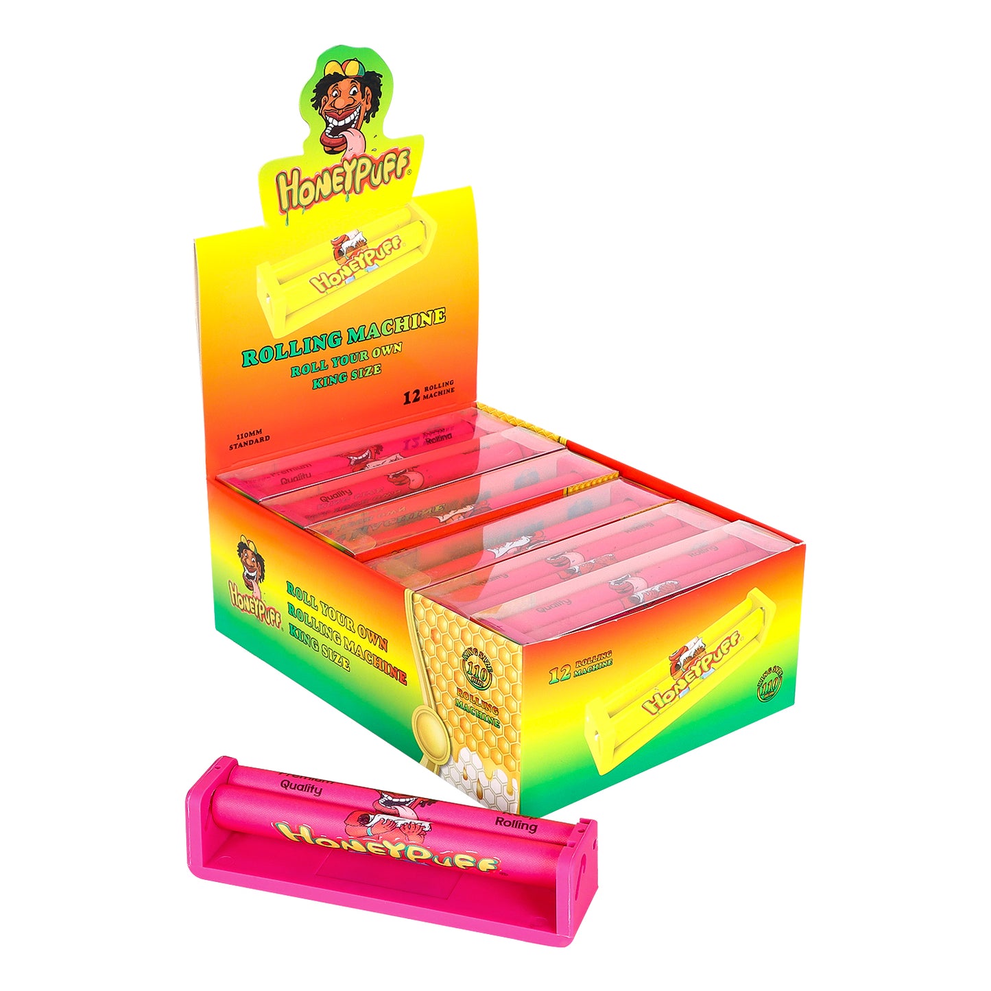 HONEYPUFF King Size Plastic Rolling Machine, Colorful Cigarette Rolling Machine, 12 PCS / Box