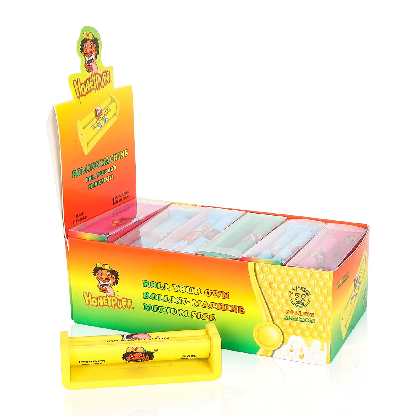 HONEYPUFF 1 1/4 Size Plastic Cigarette Rolling Machine, colorful Rolling Machine, 12 PCS / Box