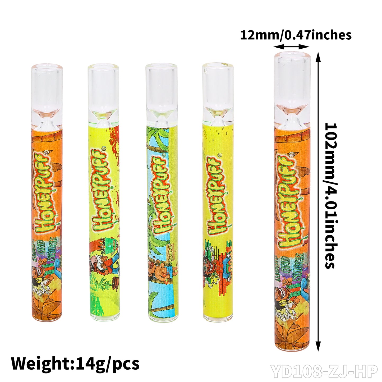 HONEYPUFF Glass One Hitter 100 mm Size Smoking Pipes Hand Blow Tobacco Pipes & Easy Clean, 24 PCS