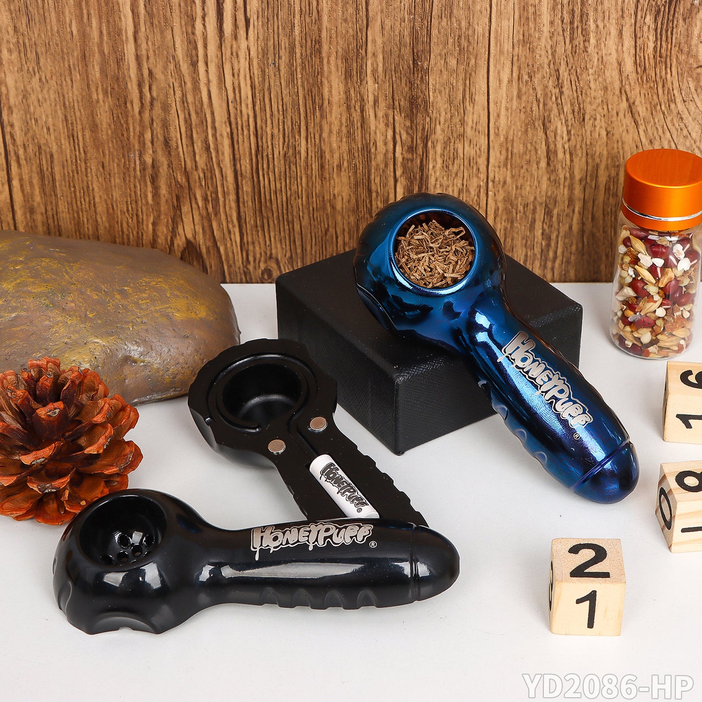 HONEYPUFF black zinc alloy removable laser custom logo with filter tip pipe smoking accessories