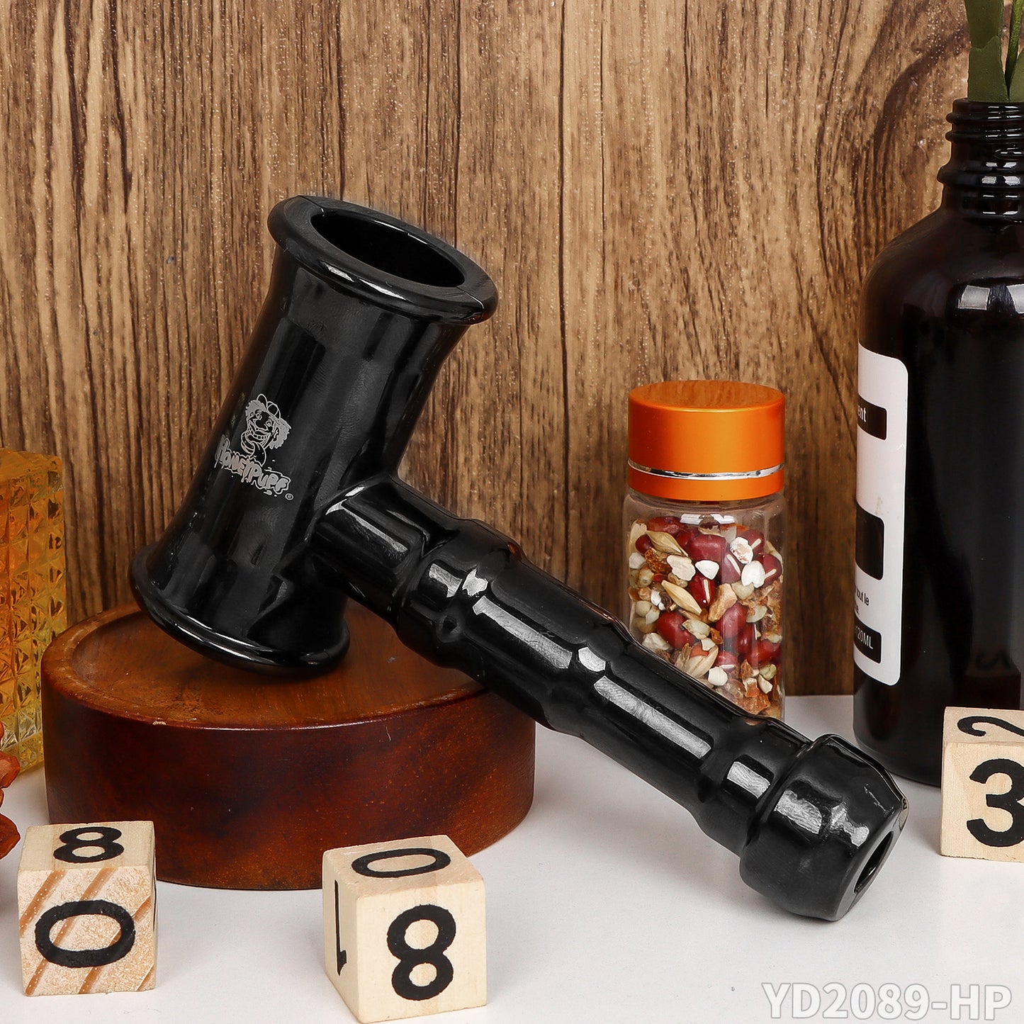 HONEYPUFF Black Zinc Alloy Hammer Molding Removable Laser Custom Logo Pipe Smoking Accessories
