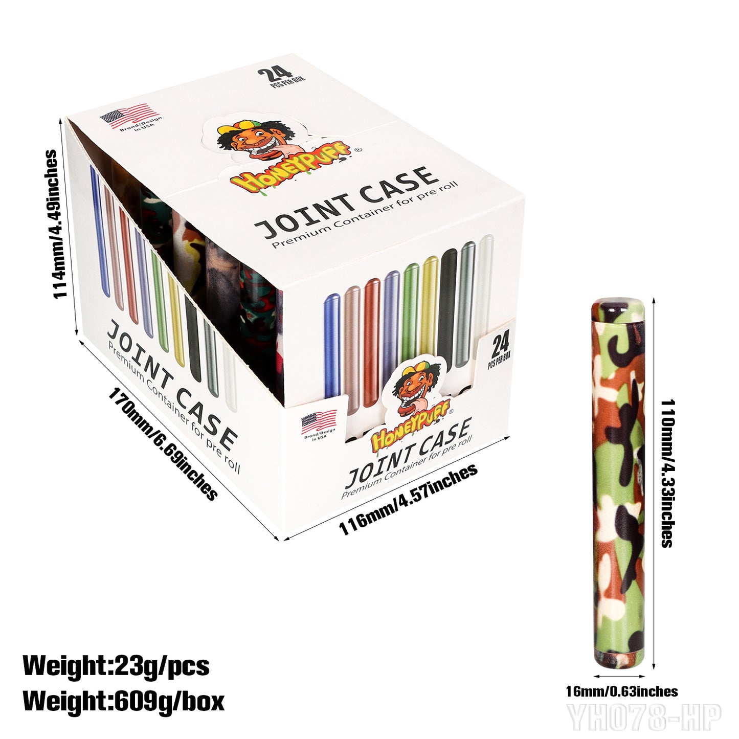 Porte-cigarettes Honeypuff 110 mm en alliage d'aluminium, anti-odeurs, 24 pièces/boîte