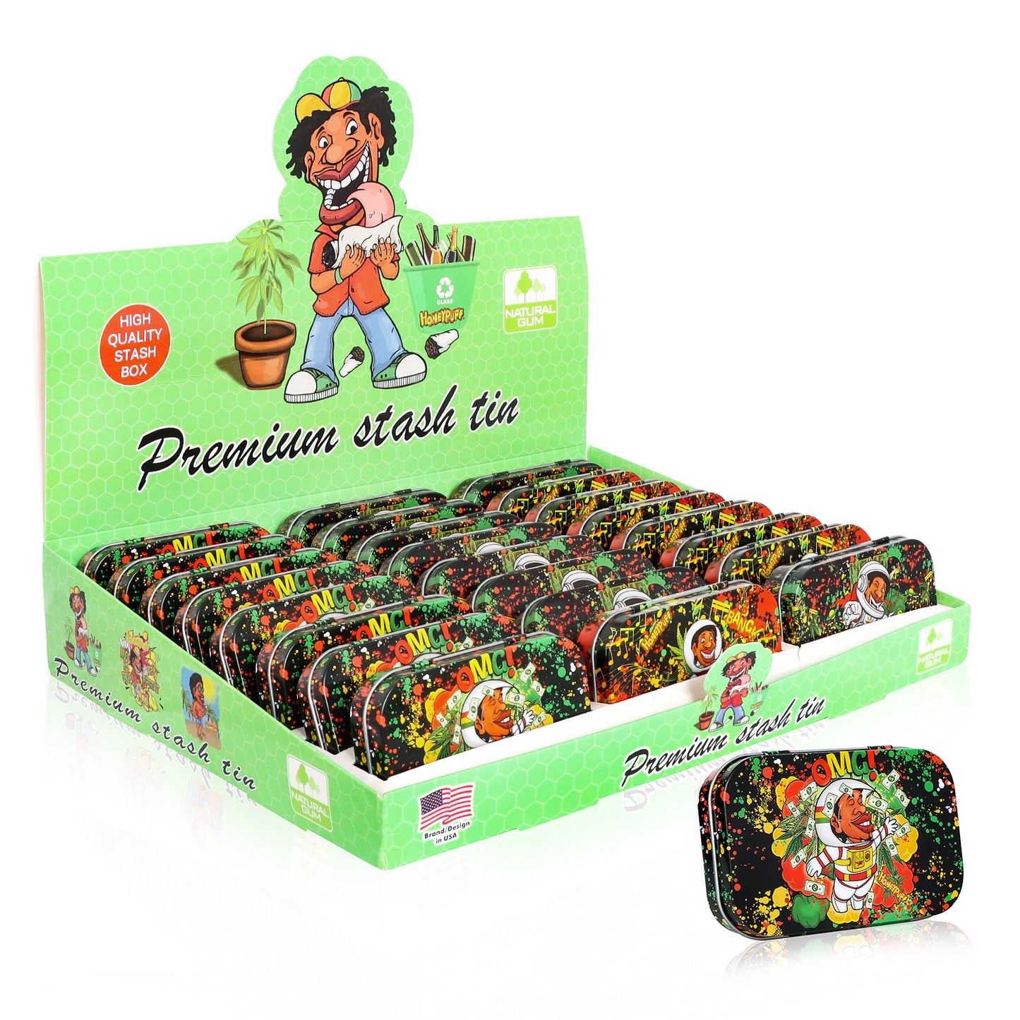 HONEYPUFF Tinplate Tobacco Storage Metal Tin, 100 x 64 x 21 Mm Size Portable Storage Box, 24 PCS / Box