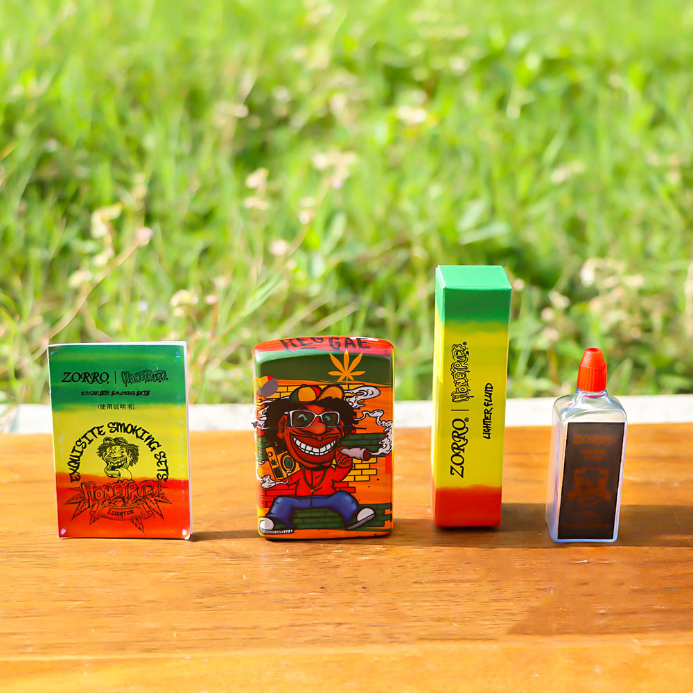 HONEYPUFF Windproof Long Lasting Metal Lighter, Rasta Style Cigarette Lighters