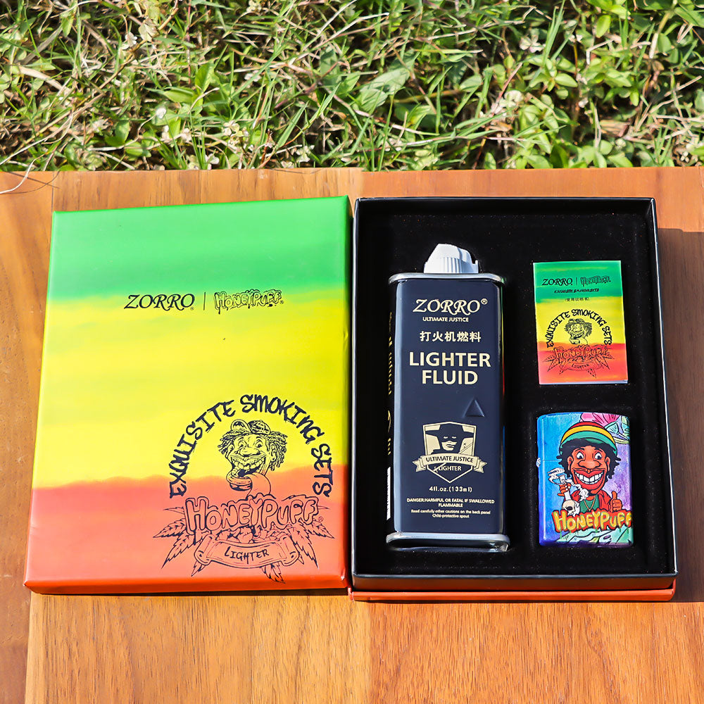 HONEYPUFF Windproof Long Lasting Metal Lighter, Rasta Style Cigarette Lighters