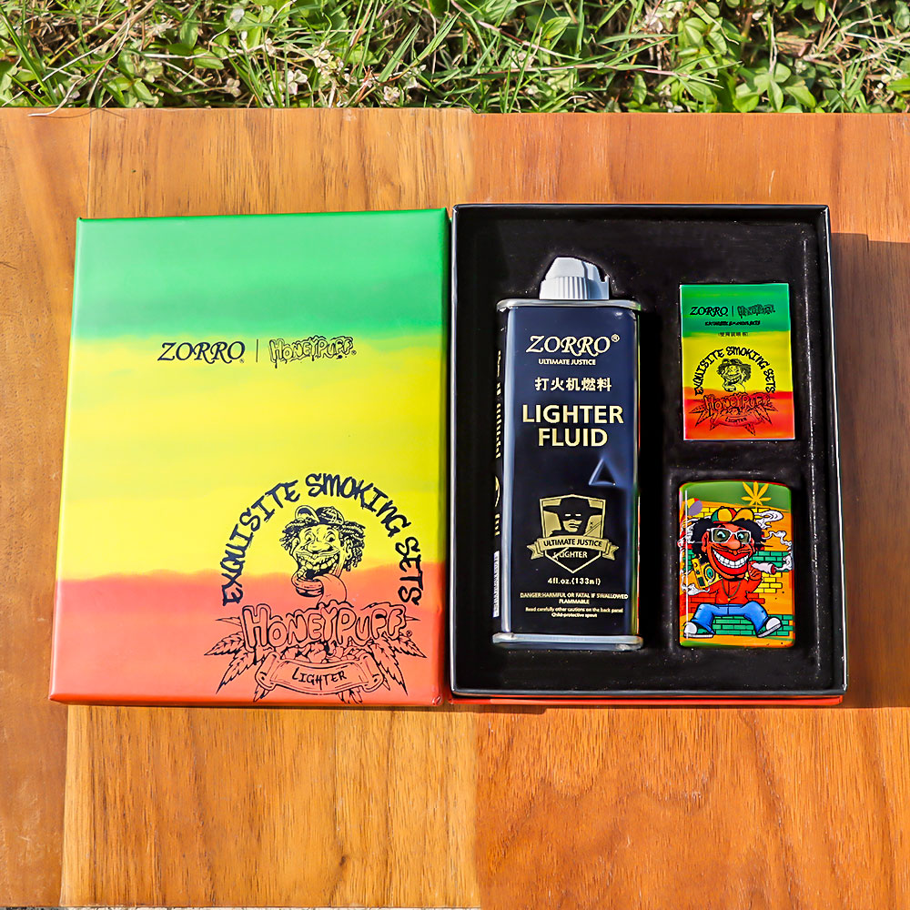 HONEYPUFF Windproof Long Lasting Metal Lighter, Rasta Style Cigarette Lighters