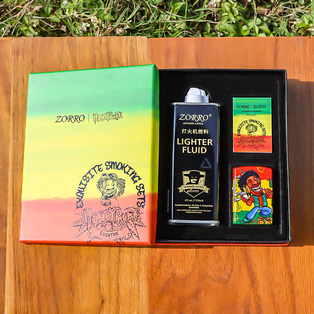 HONEYPUFF Windproof Long Lasting Metal Lighter, Rasta Style Cigarette Lighters