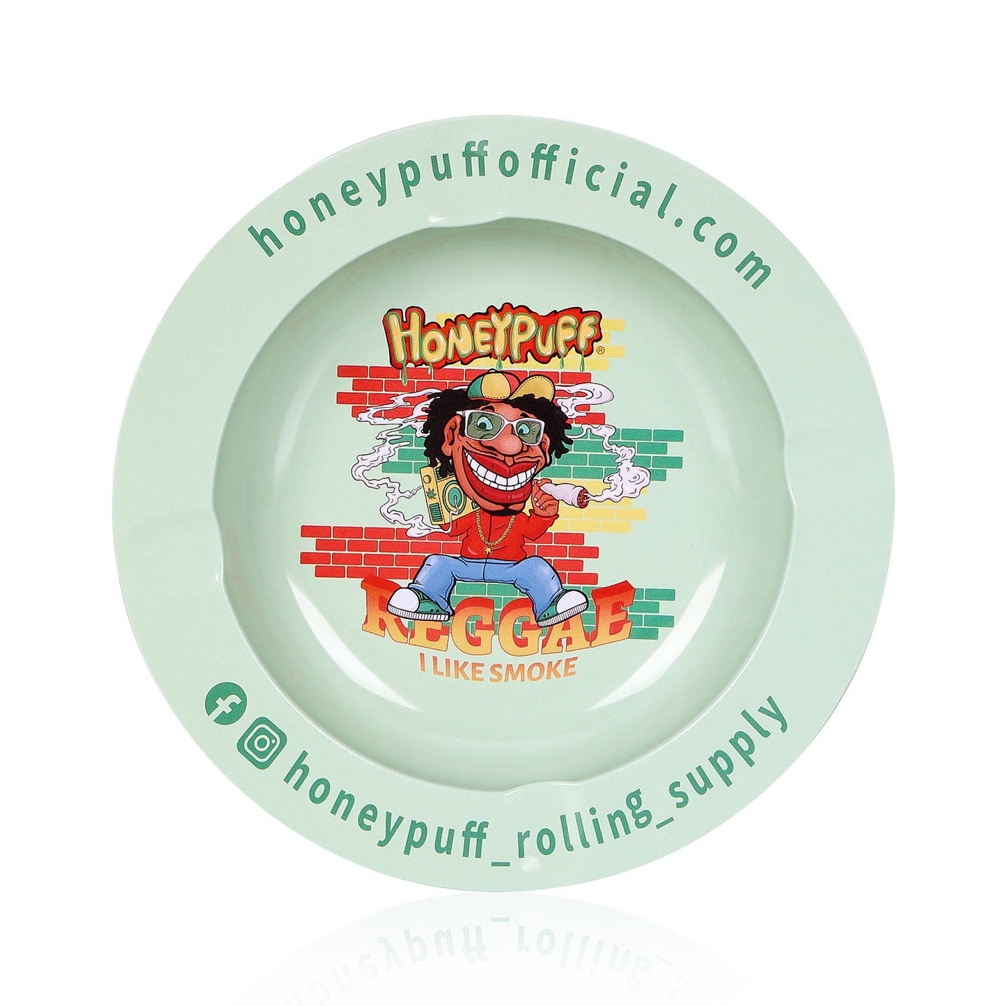 HONEYPUFF Green Tinplate Metal Ashtray, Mini Size Ash Tray with Cigarette Holder, Easy Clean Metal Cigarette Ashtray & Portable