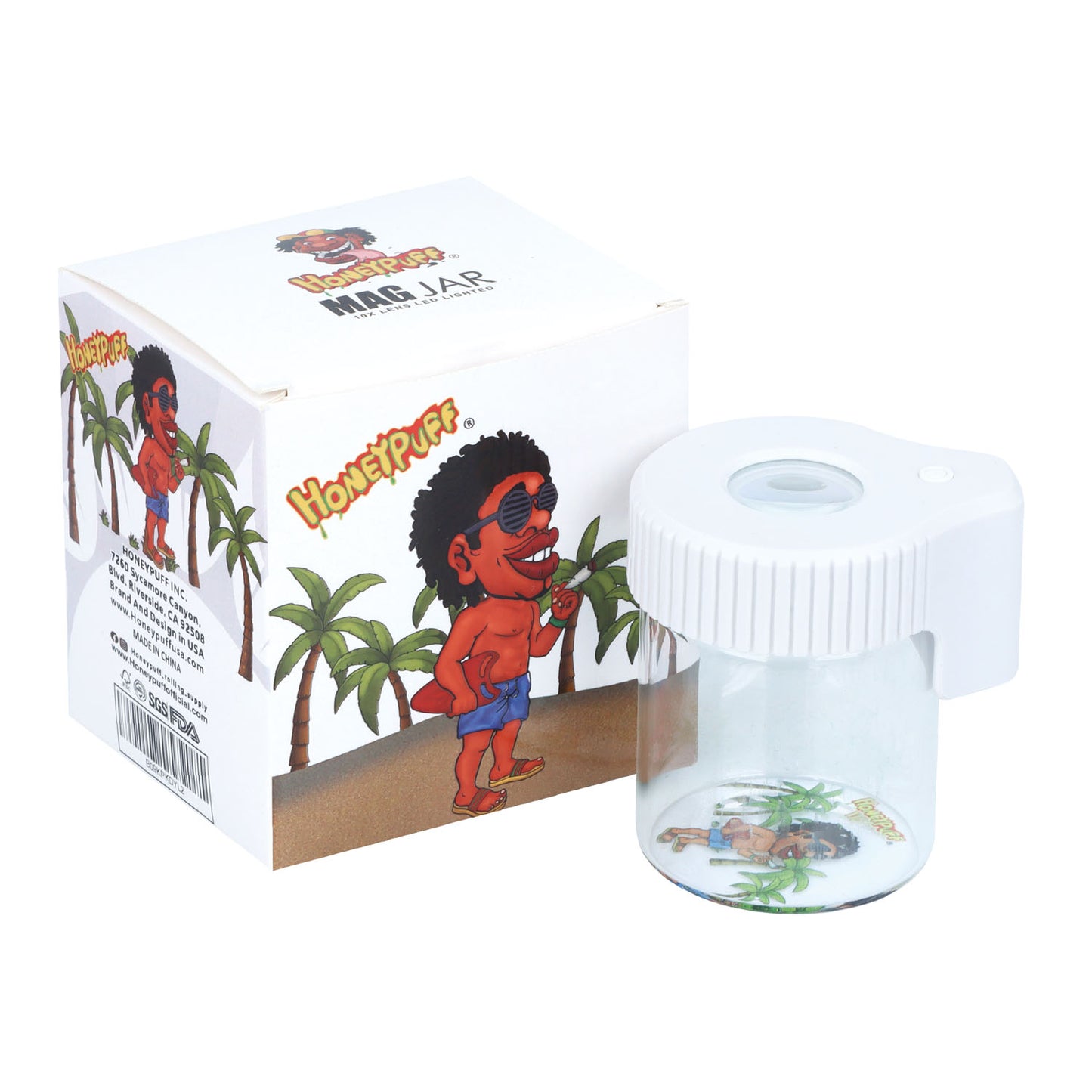 HONEYPUFF White Color Light-Up LED Air Tight Storage Magnifying Jar Box Viewing Container 155ML