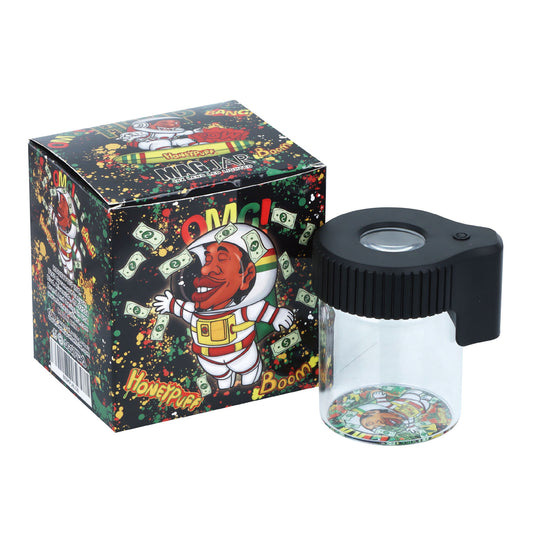 HONEYPUFF Vorratsglas mit LED-Beleuchtung, luftdichtes Glas mit Vergrößerungsglas, schwarzer Deckel, wiederaufladbarer Glasbehälter, 155 ml