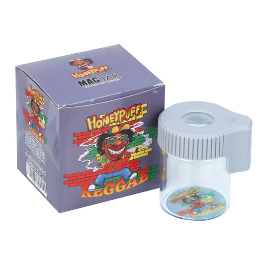 HONEYPUFF Vorratsglas mit LED-Beleuchtung, luftdichtes Glas mit Vergrößerungsglas, grauer Deckel, wiederaufladbarer Glasbehälter, 155 ml
