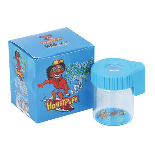 HONEYPUFF Vorratsglas mit LED-Beleuchtung, luftdichtes Glas mit Vergrößerungsglas, blauer Deckel, wiederaufladbarer Glasbehälter, 155 ml