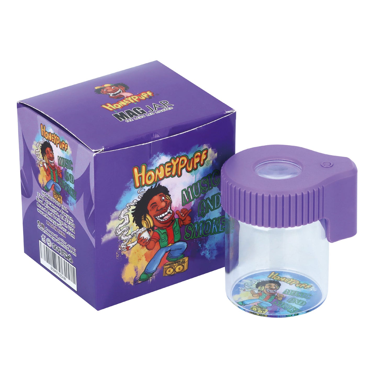 HONEYPUFF Light-Up Led Storage Jar, Air Tight & Magnifying View Jar, Purple Color Jar Lid, Rechargeable Glass Jar Container 155 ml