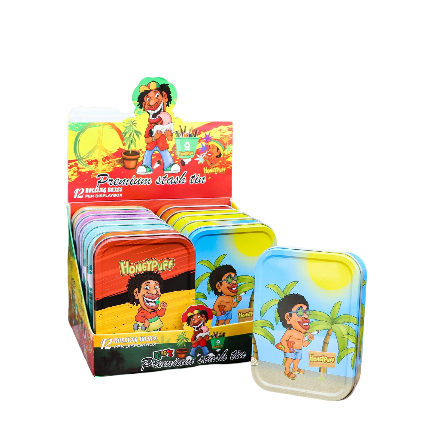 Honeypuff Small Metal Tin Box Lid Mini Small Empty Container, Portable Case For Tobacco