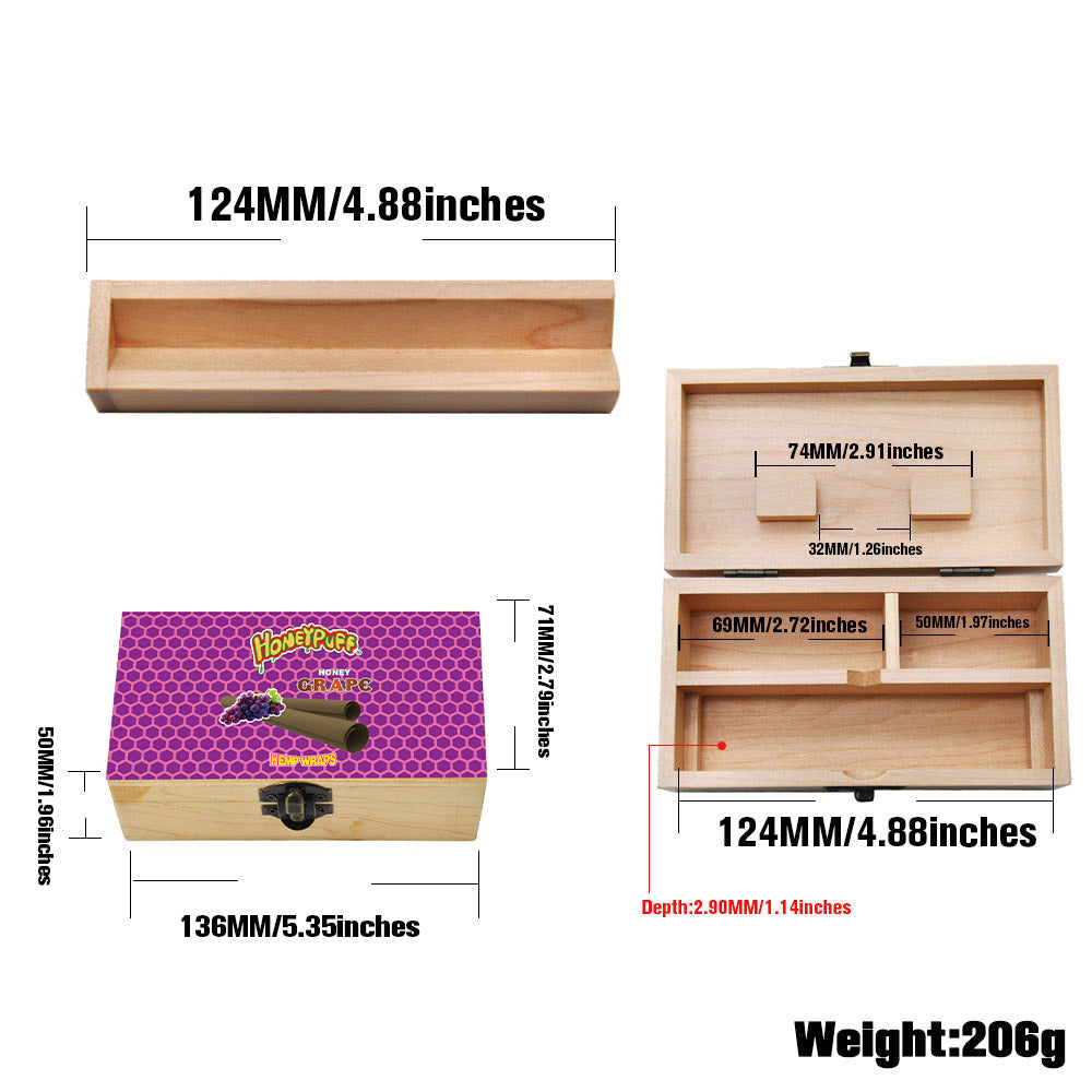 HONEYPUFF Handmade Tobacco Smoking Herb with Purple Lid Cover, Lockable Wooden Box, 5.4” x 2.8” x 2.0” Size Storage Box