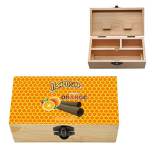 Load image into Gallery viewer, HONEYPUFF Handmade Tobacco Smoking Herb with Orange Lid Cover, Lockable Wooden Box, 5.4” x 2.8” x 2.0” Size Storage Box