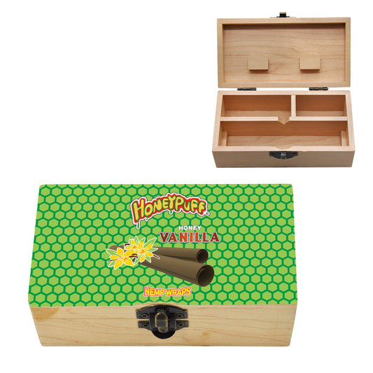 HONEYPUFF Handmade Tobacco Smoking Herb with Green Lid Cover, Lockable Wooden Box, 5.4” x 2.8” x 2.0” Size Storage Box